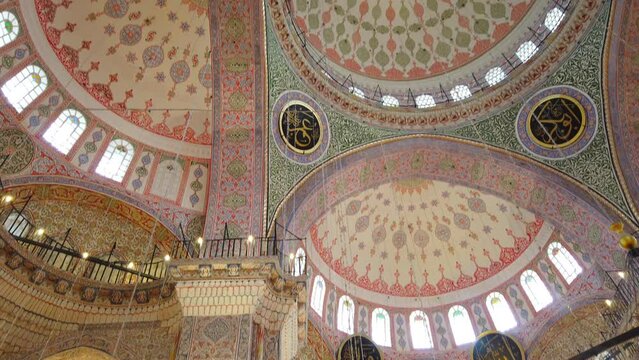 ISTANBUL,TURKEY - MAY 23 : Interior of Yeni Mosque (New Mosque) in Istanbul,Turkey. Yeni Mosque is located in the Eminonu quarter, it was built in 1597-1663 and inaugurated in 1665.