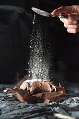 Chocolate cupcake sprinkled with powder