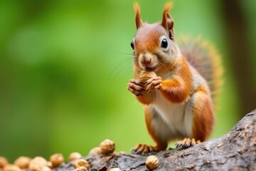 a detailed close-up of a squirrel clutching a nut