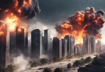 Fototapeta premium nuclear explosions and mushroom cloud in a mega city
