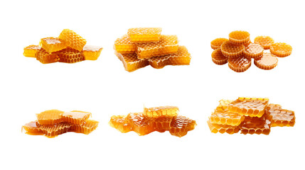 Collection of PNG. Honeycombs isolated on a transparent background.