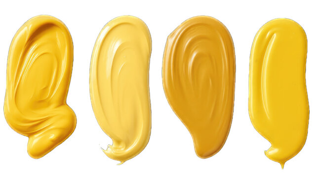 Collection of PNG. Dijon mustard smears isolated on a transparent background.