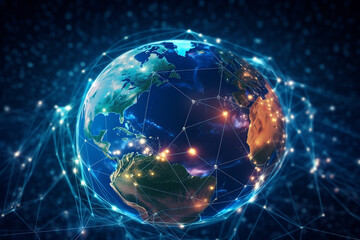 Fototapeta na wymiar Global world network and telecommunication on earth