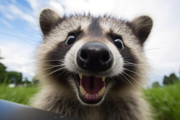 macro photograph of a raccoons sharp frontal incisors