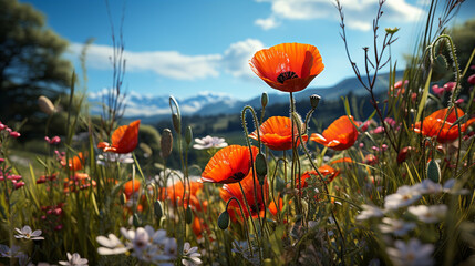poppies in the field HD 8K wallpaper Stock Photographic Image
