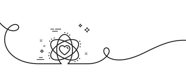 Atom with heart line icon. Continuous one line with curl. Energy sign. Chemical element symbol. Atom single outline ribbon. Loop curve pattern. Vector © blankstock