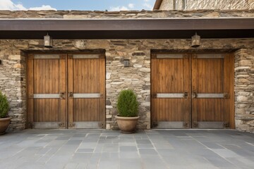 Fototapeta na wymiar double wooden doors in a stone wall
