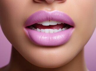 Fototapeta premium Vibrant Purple Lips With a Captivating Glow. A close up of a woman's lips with bright purple lipstick