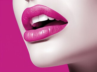 A Glamorous Smile: Bold and Beautiful Lips in Bright Pink. A woman with bright pink lipstick on her lips
