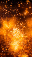 Festive golden fireworks texture, New Year themed background.
