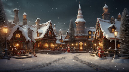 Christmas concept village from the land of fairy tales - obrazy, fototapety, plakaty
