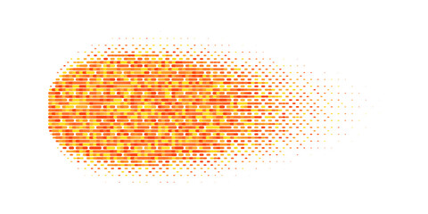 Abstract fire oval with motion blur and texture of lines. Image of a fast-flying comet, meteor or fireball. Vector ellipse shadow in comic or manga style. Retro video game illustration © Kusandra
