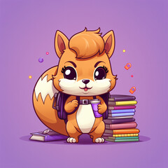 Cute squirrel animal student character with school