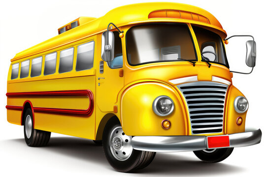 Cartoon yellow bus isolated on white background
