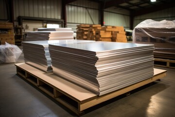 stack of aluminum sheets ready for shipping - obrazy, fototapety, plakaty