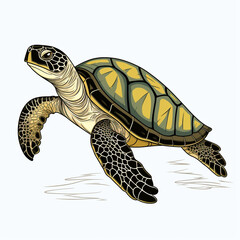 Obraz premium Sea Turtle cartoon natural colors, black outline ,on white background