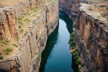 Fototapeta na wymiar river splits canyon into two from above