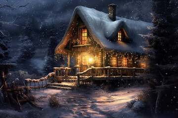 Winter Wonderland Cabin Adorned with Holiday Lights