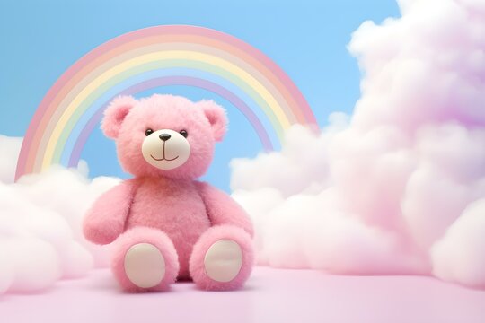 Pink Teddy's Paradise: Fluffy Clouds and Rainbow Dreams