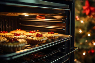 Baking Mince pie in the Oven, christmas season