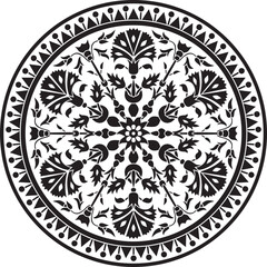 Vector black monochrome round turkish ornament. Ottoman circle, ring, frame. - obrazy, fototapety, plakaty