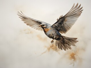 Naklejka premium Artistic Aerials: European Robin Poses in Watercolor Style