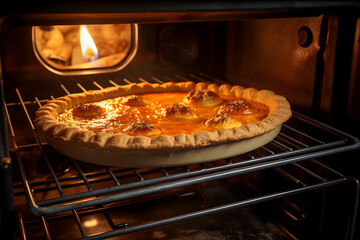 Baking Pumpkin pie in the Oven, christmas season