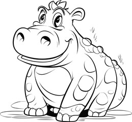 Hippopotamus animal vector and coloring page image