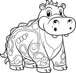 Hippopotamus animal vector and coloring page image