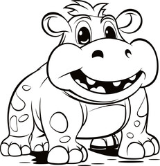 Hippopotamus animal vector and coloring page image
