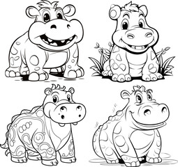 Hippopotamus animal vector and coloring page image