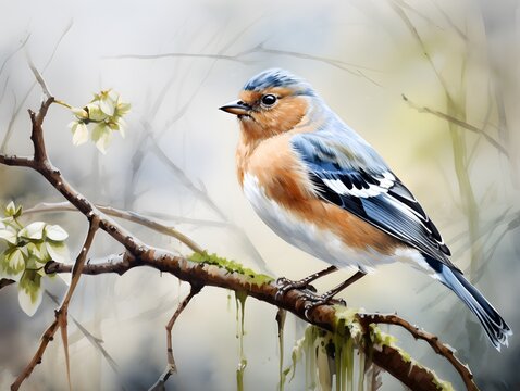 Whimsical Woodland Creature: Male Chaffinch in Watercolor