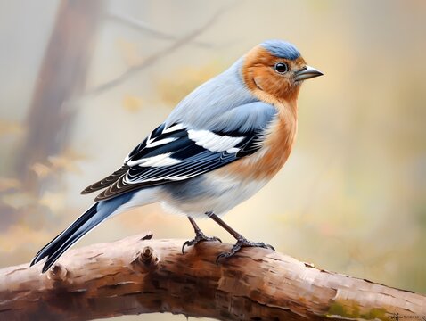 Nature's Artistry: Male Chaffinch in Watercolor, Surrounded by Woodland