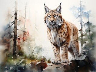 Obraz premium Enchanting Lynx: Graceful Forest Animal on a White Background