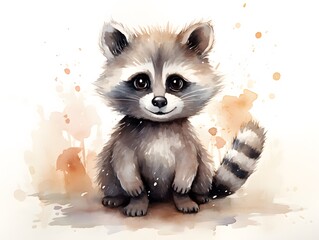 Obraz premium Cartoon-Style Raccoon: Adorable Watercolor Artwork