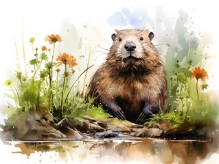 Whimsical Nutria: A Watercolor Woodland Creature