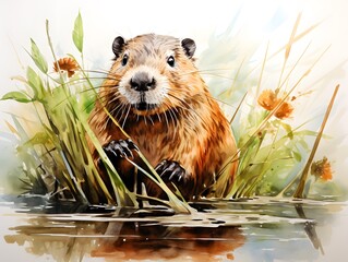 Woodland Charm: Captivating Nutria in Watercolor