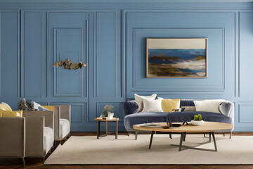 Contemporary Residential Living Room, Background Wall Color Powder Blue