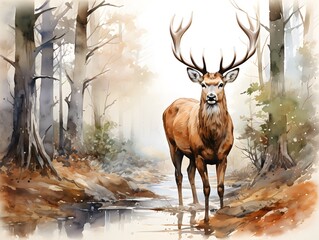 Tranquil Wildlife Portrait: Red Deer on White Background