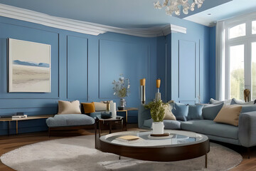 Contemporary Residential Living Room, Background Wall Color Powder Blue