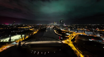 View of the ECB in Frankfurt and the Skyline at night Aerial