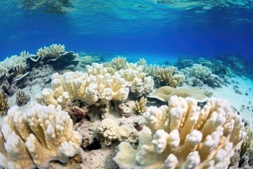 Naklejka na ściany i meble bleached coral pieces on sandy ocean floor