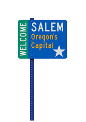 Vector illustration of the Welcome Salem (Oregon) Oregon's Capital road sign on metallic post