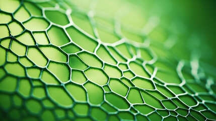 Fantasy plant cells microscopy. Green organic structures. Microlife concept. Generative AI - obrazy, fototapety, plakaty