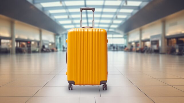 Orange piece of luggage sitting on tiled floor in airport terminal