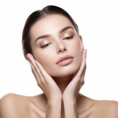 Beautiful Woman with healthy skin, Skincare, Woman touching her Face, Clean Skin, Healthy Look