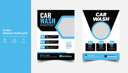 Car Wash Flyer Design Template, Car Cleaning Service Flyer Poster, automobile car service flyer - obrazy, fototapety, plakaty