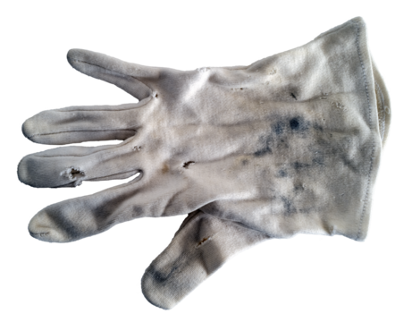 gant en tissus sale et percé sur fond transparent,PNG