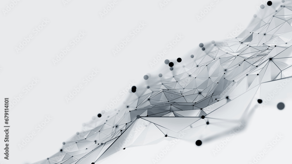 Poster Technology and business. Innovation in science. Research and teaching. 3D illustration of a neural network with a text insertion field