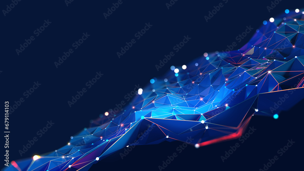 Poster Technology and business. Innovation in science. Research and teaching. 3D illustration of a neural network with a text insertion field